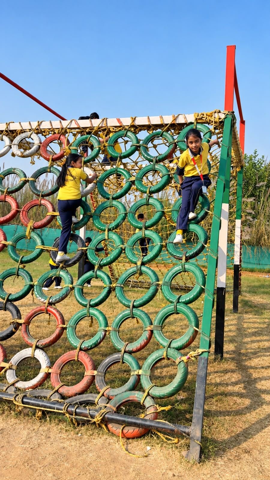 Tyre climbing play structure on the playground